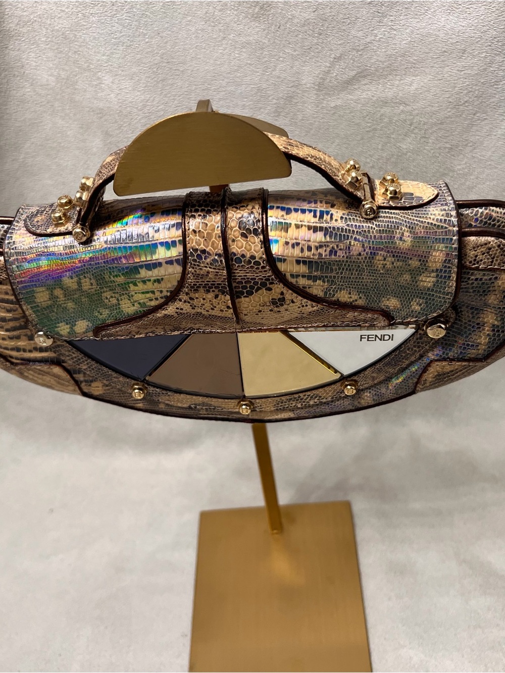 Fendi Iridescent Snake-Embossed Shoulder Bag in Gold, Brown, Cream, Black - Picture 3 of 9